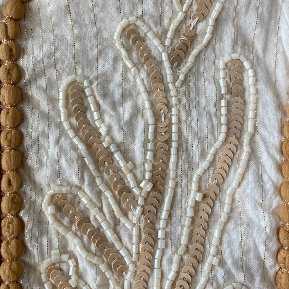 Chic Connection Cream Embroidered Boho Mini Dress Tassel Tie V-Neck Medium - Picture 6 of 16